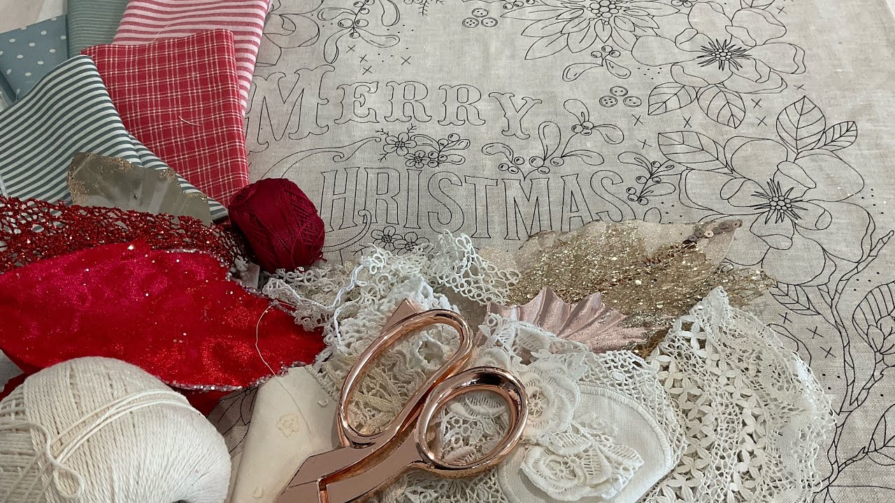 Part 1 - Christmas Panel project #christmasstitcheries #slowstitch #christmasembroidery