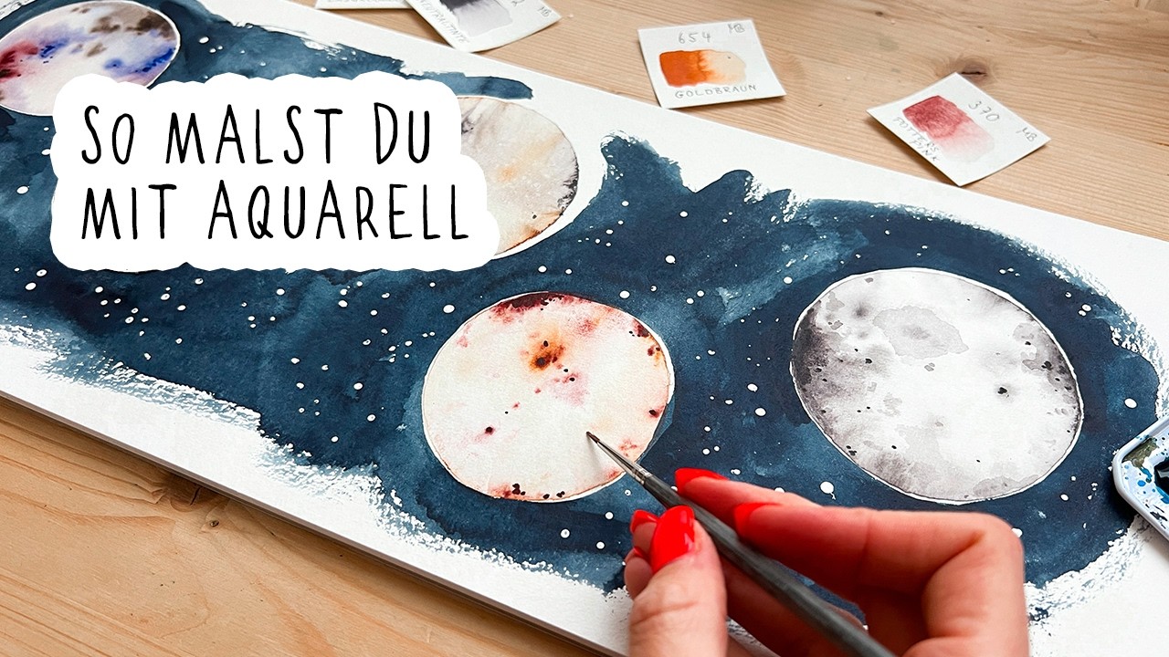 Einfach Aquarell malen - Planeten mit Galaxie