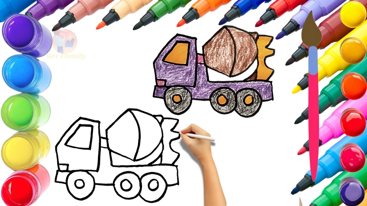 How To Draw cute Mixer Truck Drawing, Painting & Coloring For Kids and Toddlers_ Child Art 🐋🌈🎨