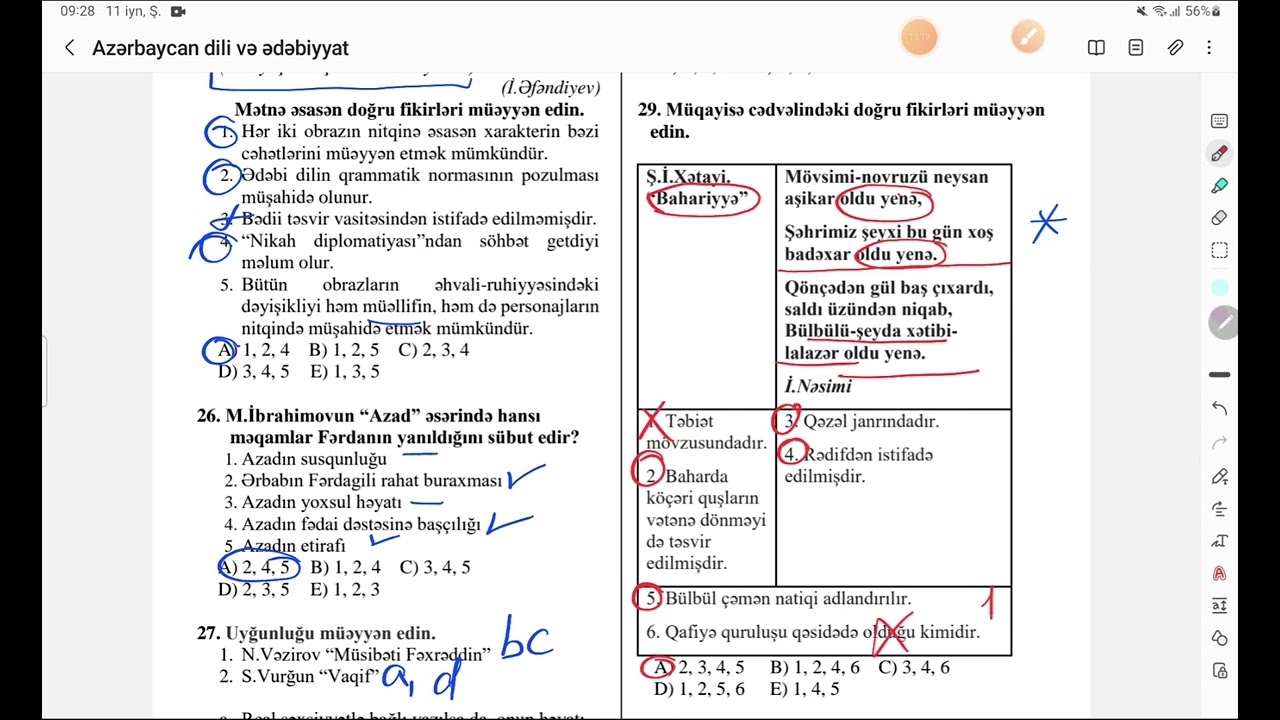 Azərbaycan dili və Ədəbiyyat (MİQ 2021 sualları, Təhsil İnstitutu, 21-40)