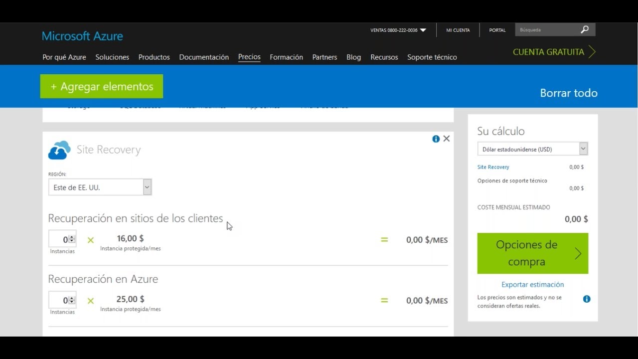 Cotización de Azure Site Recovery