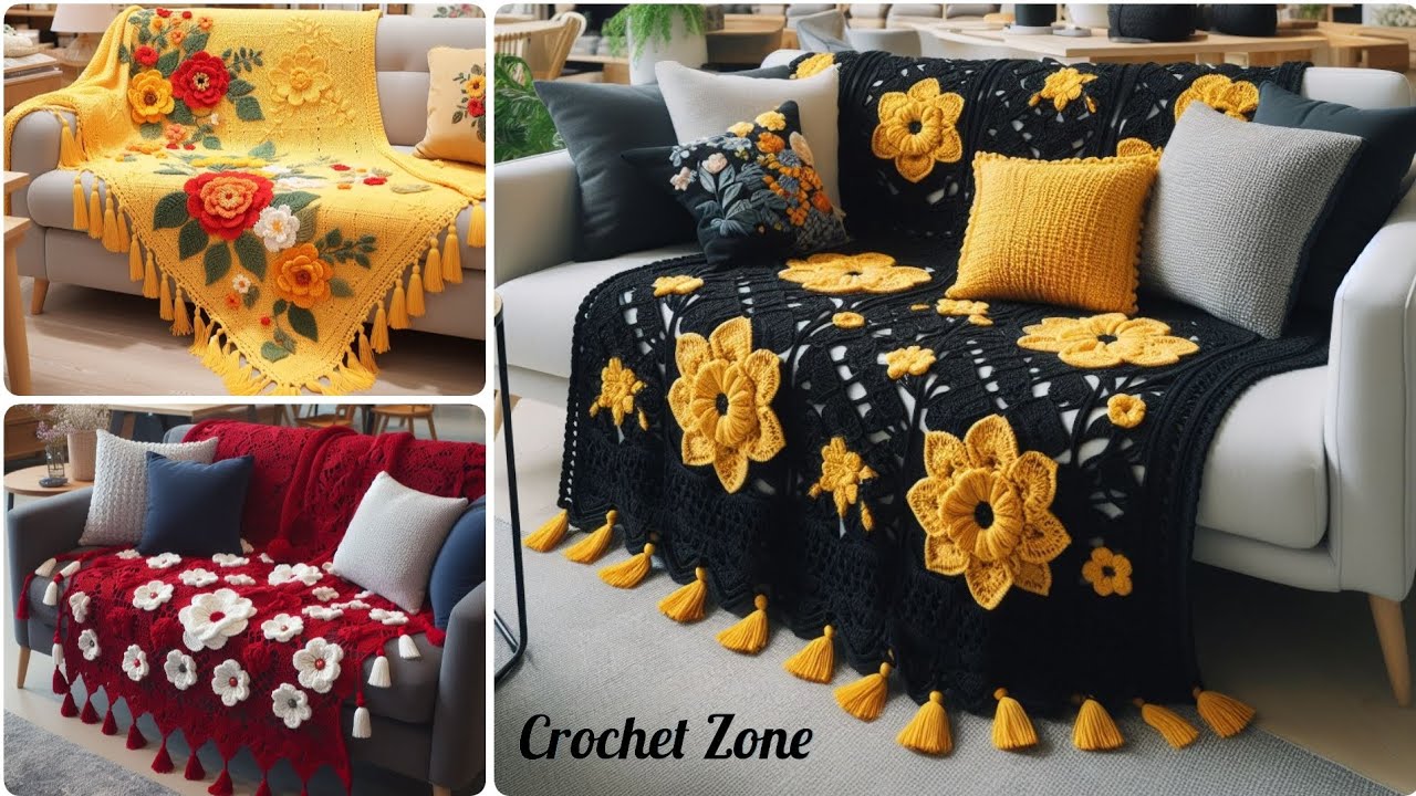 Crochet Sofa Blanket Design Model Knitted with Wool. Share ideas created by AI. #crochet