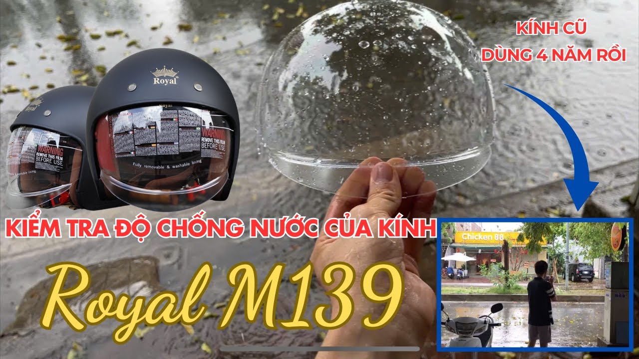 Mang kính mũ bảo hiểm m139 ra trời mưa to xem kính chính hãng có chống mưa như hãng quảng cáo ??
