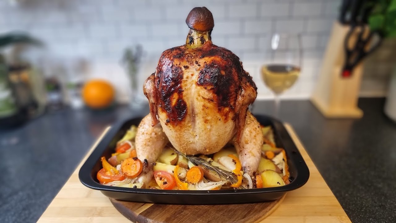 Pui intreg la cuptor cu usturoi si legume | whole chicken  in the oven with garlic and vegetables
