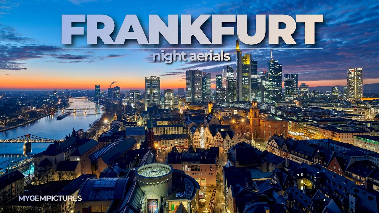FRANKFURT AM MAIN | NIGHT AERIALS | 4K UHD | Beautiful drone sights at night