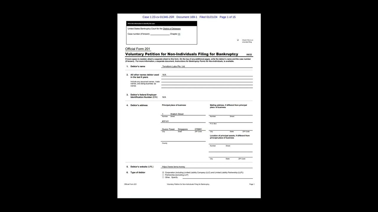 Terraform Labs Files for Bankruptcy Chapter 11 in Delaware