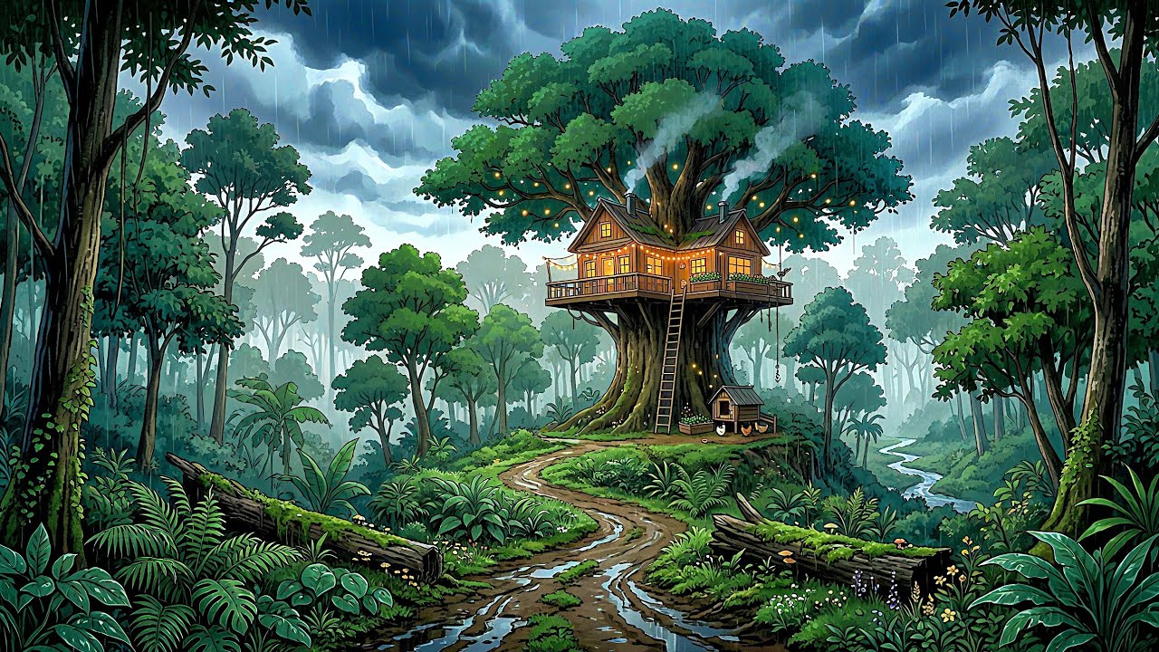 Cozy Rainy Day In Our Treehouse | Ghibli Style Peaceful Forest Days
