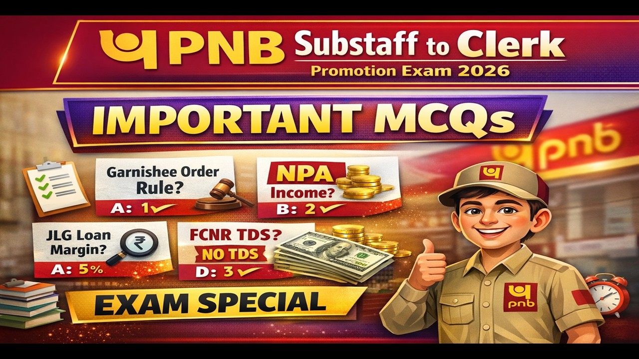 PNB Substaff to Clerk Promotion Exam 2026 | Most Important MCQs with Answers | Bank Promotion  mcq