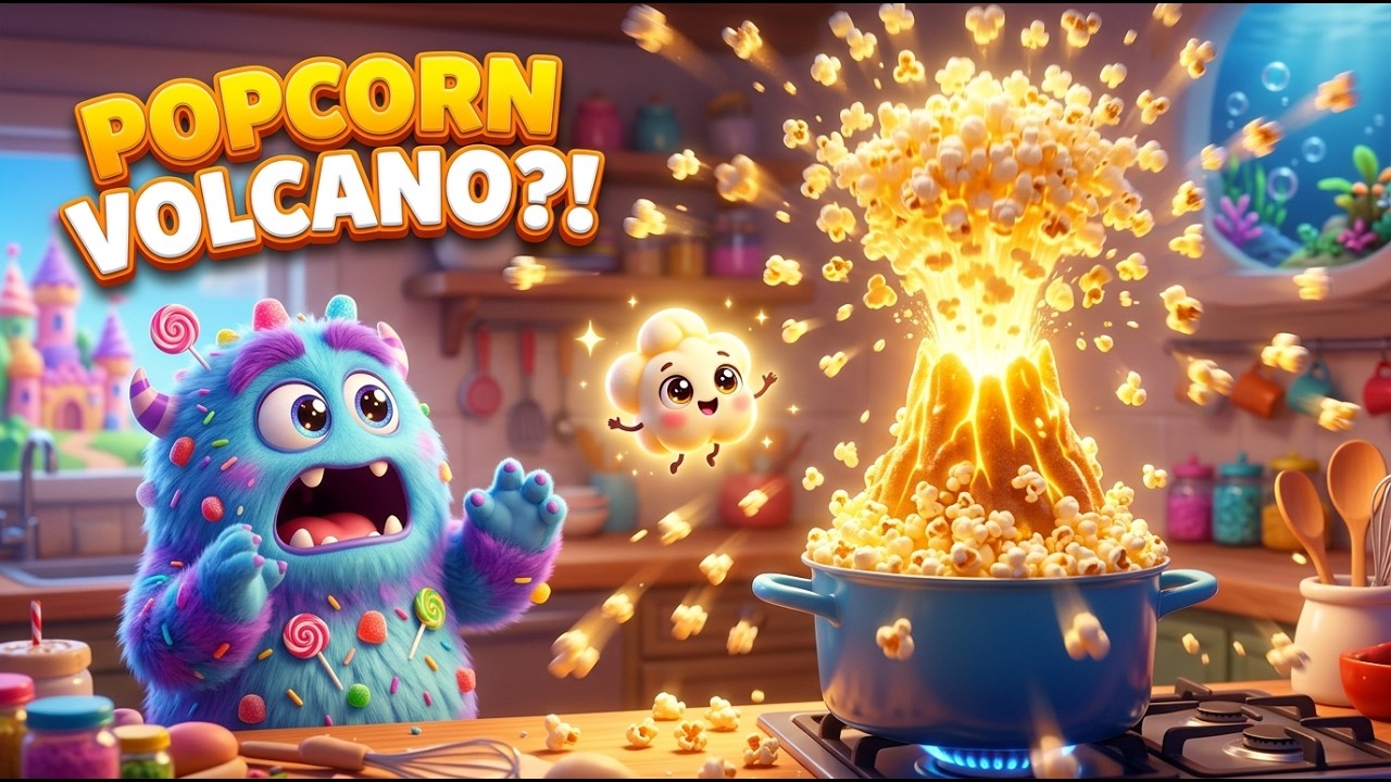 Candy Monster’s POPCORN VOLCANO Exploded… And One Popcorn Came Alive?! 🍿😱 | Kids Story