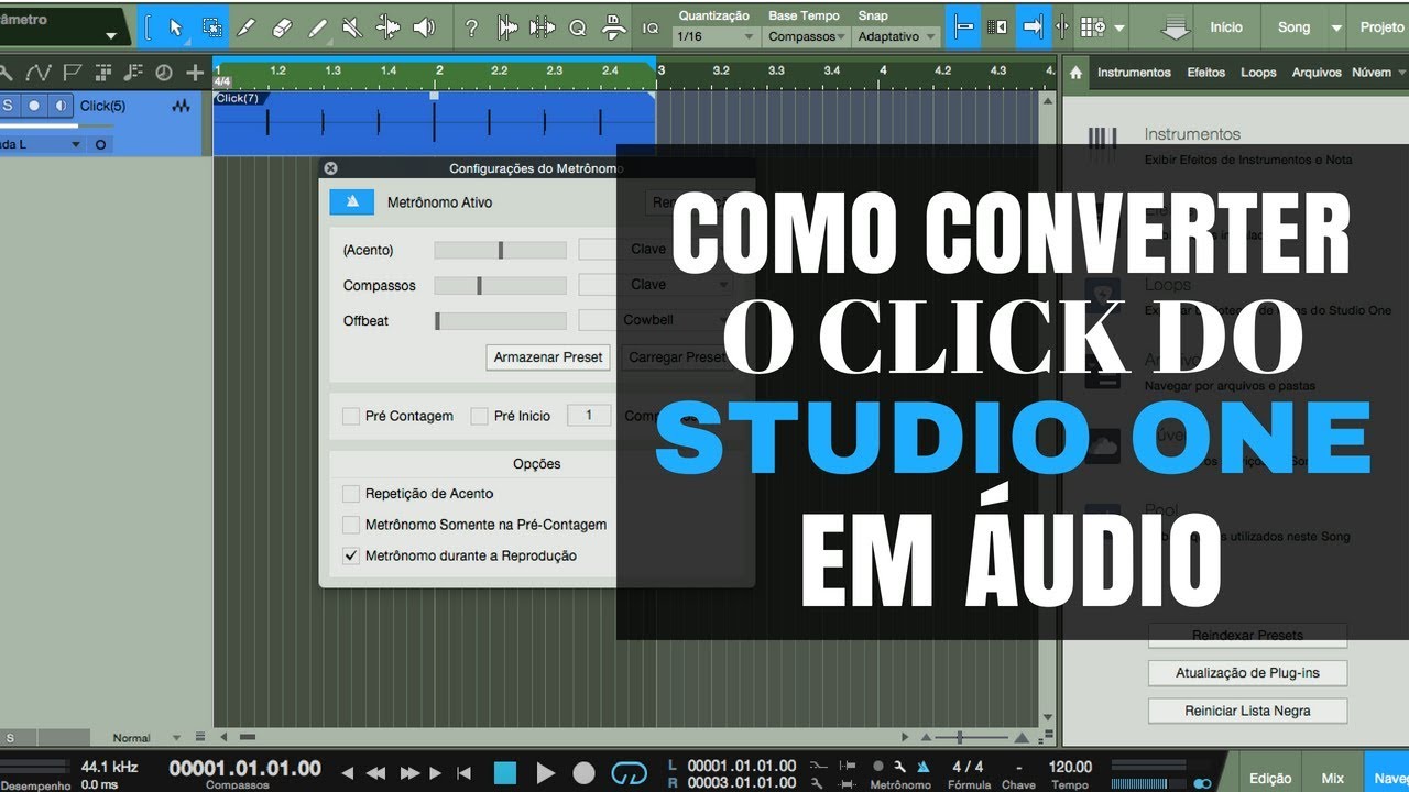 Studio One - Como Converter o Click do Studio One em &Aacute;udio