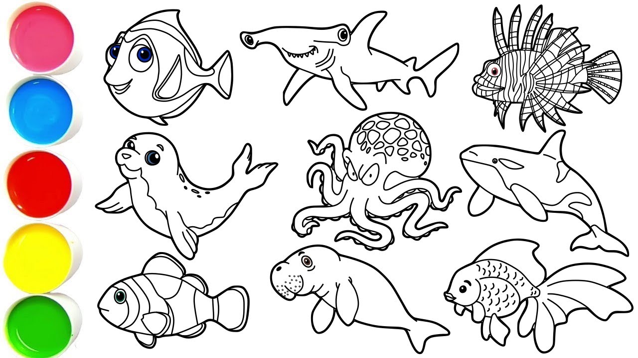Draw 9 Amazing Sea Animals in Minutes - Dory, Hammerhead Shark, Lionfish, Seal, Octopus & others