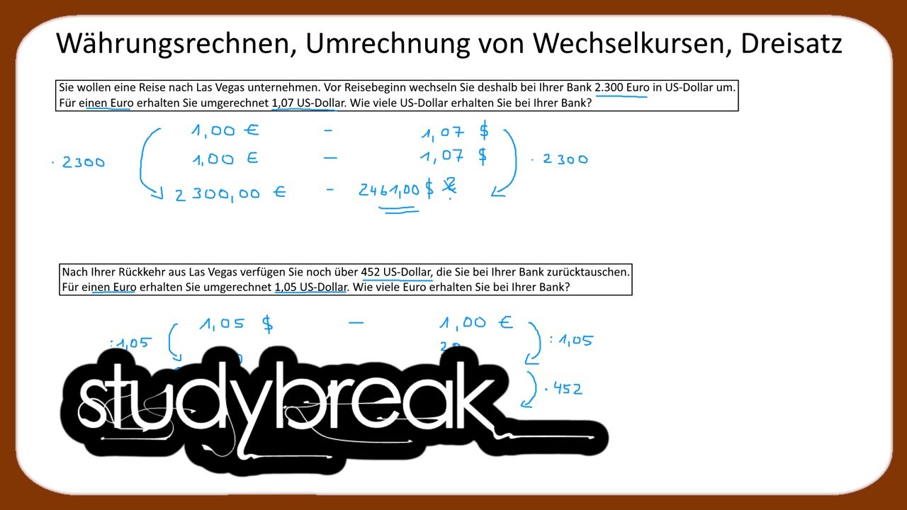 Währungsrechnen, Umrechnung von Wechselkursen, Dreisatz | Kaufmännisches Rechnen