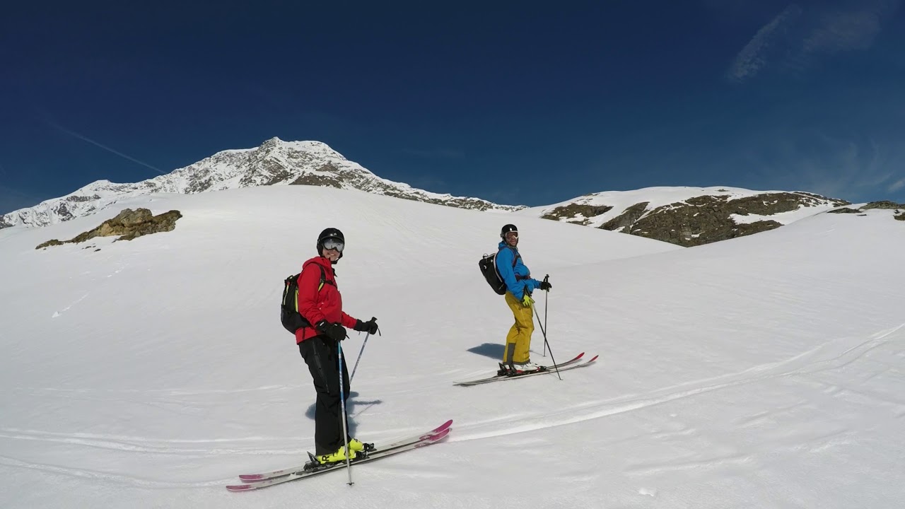 Off piste skiing Vallon de la Sache in Tignes, France.