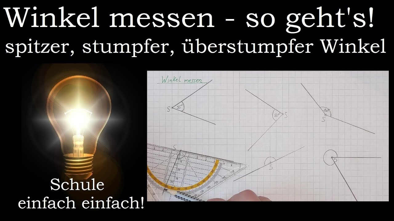 Winkel messen anschaulich erkl&auml;rt | &uuml;berstumpfer, spitzer, stumpfer, gestreckter Winkel | Geometrie
