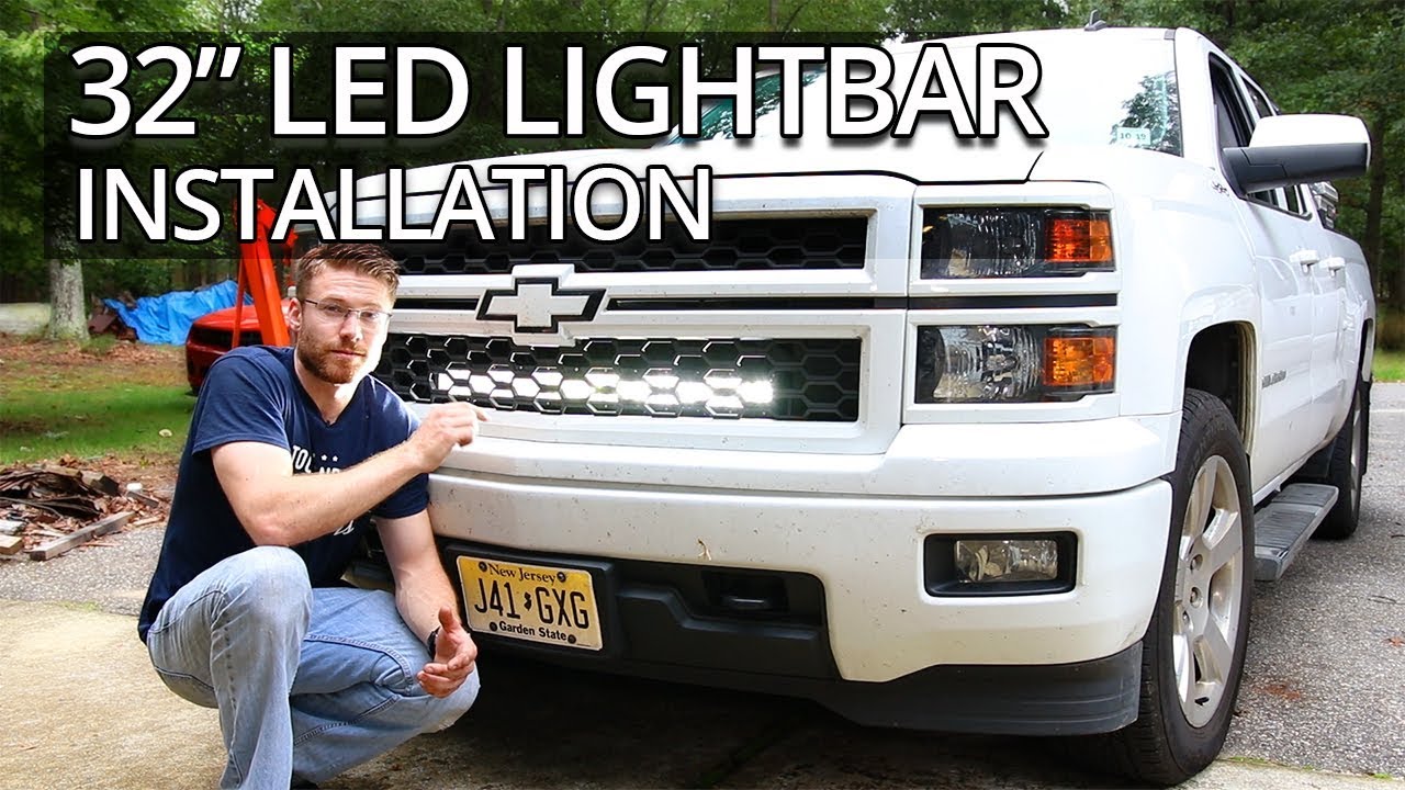 Как установить и подключить светодиодную балку Auxbeam за решеткой радиатора Silverado Sierra 201...
