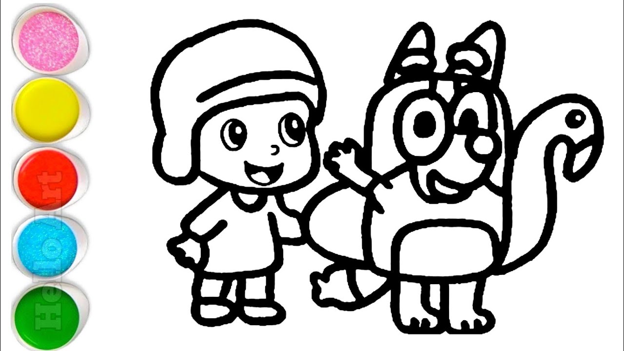 Cute Pocoyo With Bluey Duck Drawing, Painting and Coloring For Kids and Toddlers_ Easy Drawing