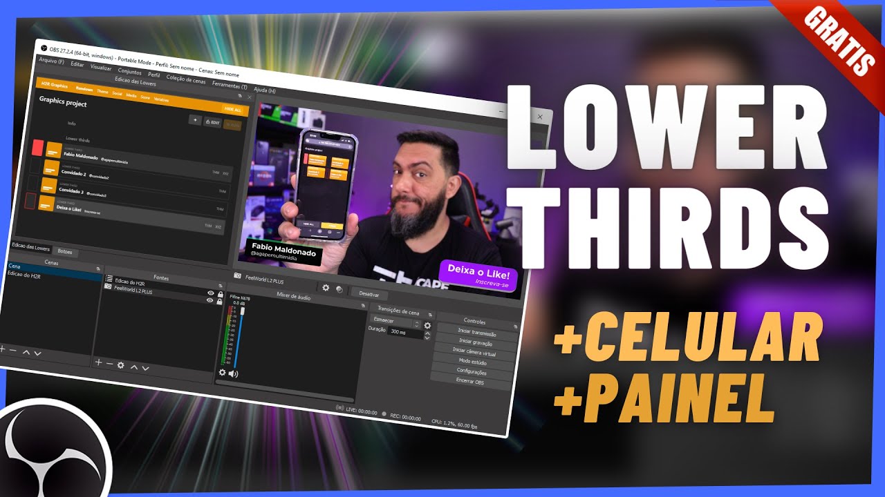 LOWER THIRDS ANIMADAS NO OBS [GRÁTIS] -Controle por Celular e Painel Integrado no OBS [H2R Graphics]