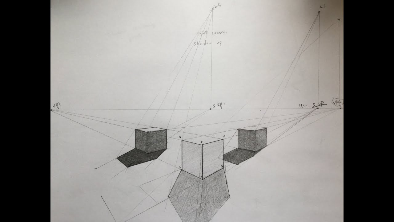 How to draw a shadow in two point perspective.