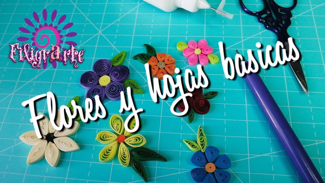 🌻7 FLORES Y HOJAS en filigrana de PAPEL. NIVEL BÁSICO paso a paso