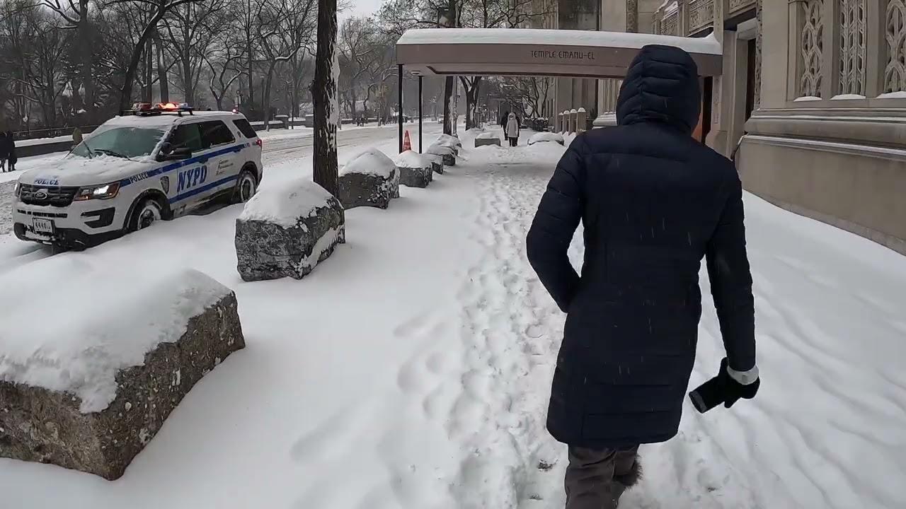 ニューヨーク日曜日セントラルパークまで行くのも雪の為、大変です【4Kバージョン】