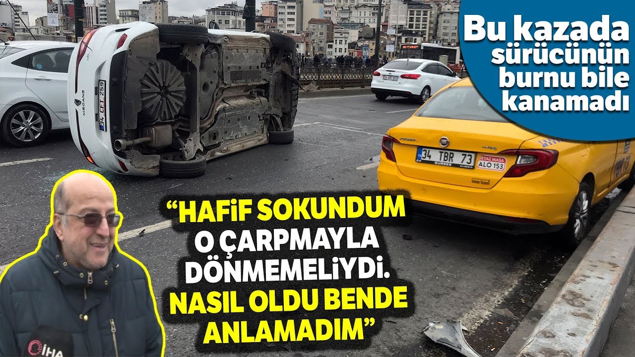 Galata Köprüsü Üzerinde Otomobil Yan Yattı