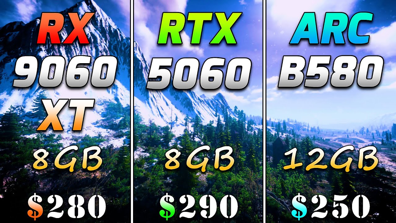 Сравнение RX 9060 XT 8GB и RTX 5060 8GB и ARC B580 12GB | Тестирование игрового процесса на ПК