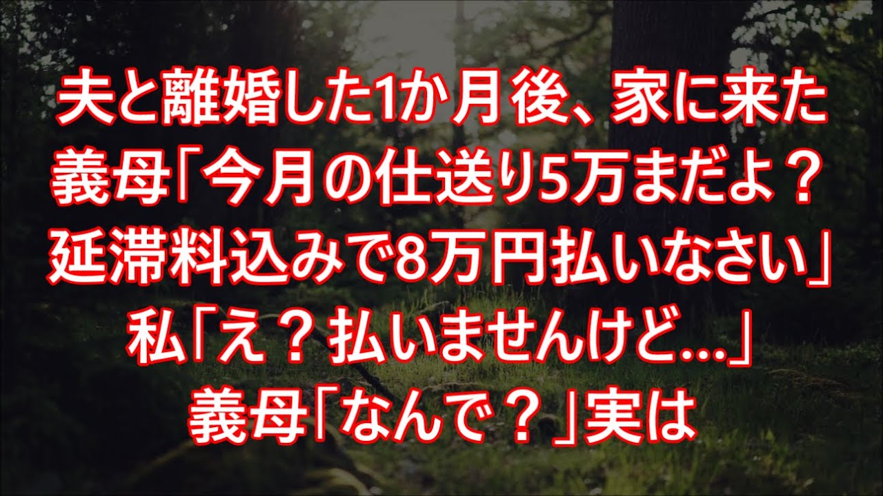 夫と離婚した1か月後、家に来た義母「今月の仕送り5万まだよ？延滞料込みで8万円払いなさい」私「え？払いませんけど…」義母「なんで？」実は
