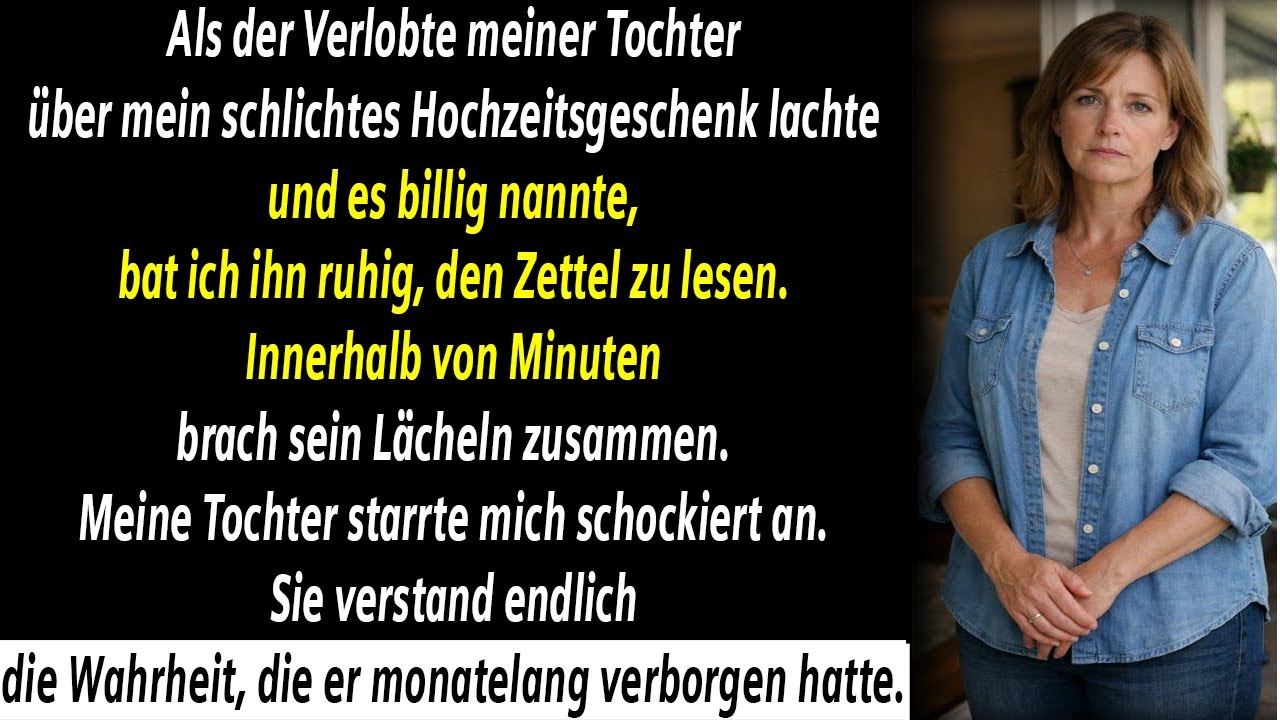 DER VERLOBTE MEINER TOCHTER LACHTE ÜBER MEIN GESCHENK — MEINE NOTIZ ENTHÜLLTE SEIN GEHEIMNIS