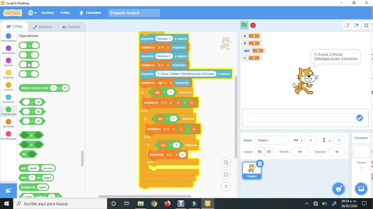 Scratch  Menú de operaciones básicas