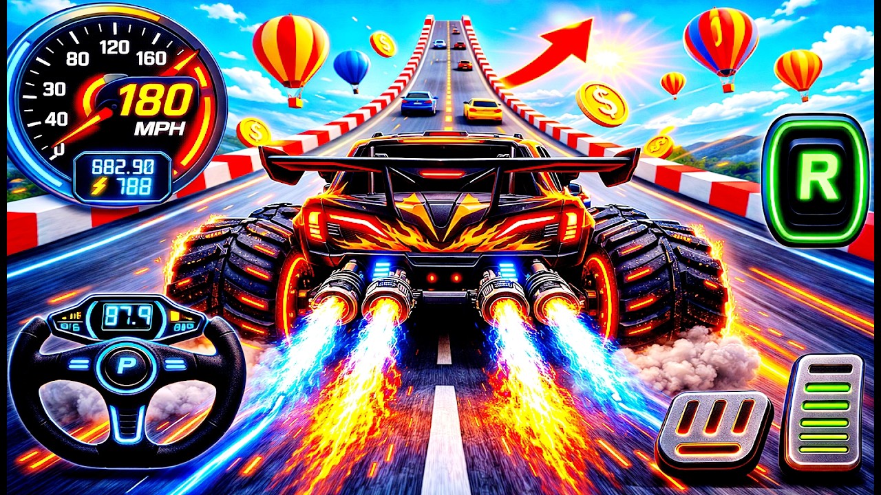 Epic GT Car Stunts, Mega Ramps Monster Truck high-speed racing action! #MegaRamp #3DGames #CarRacing