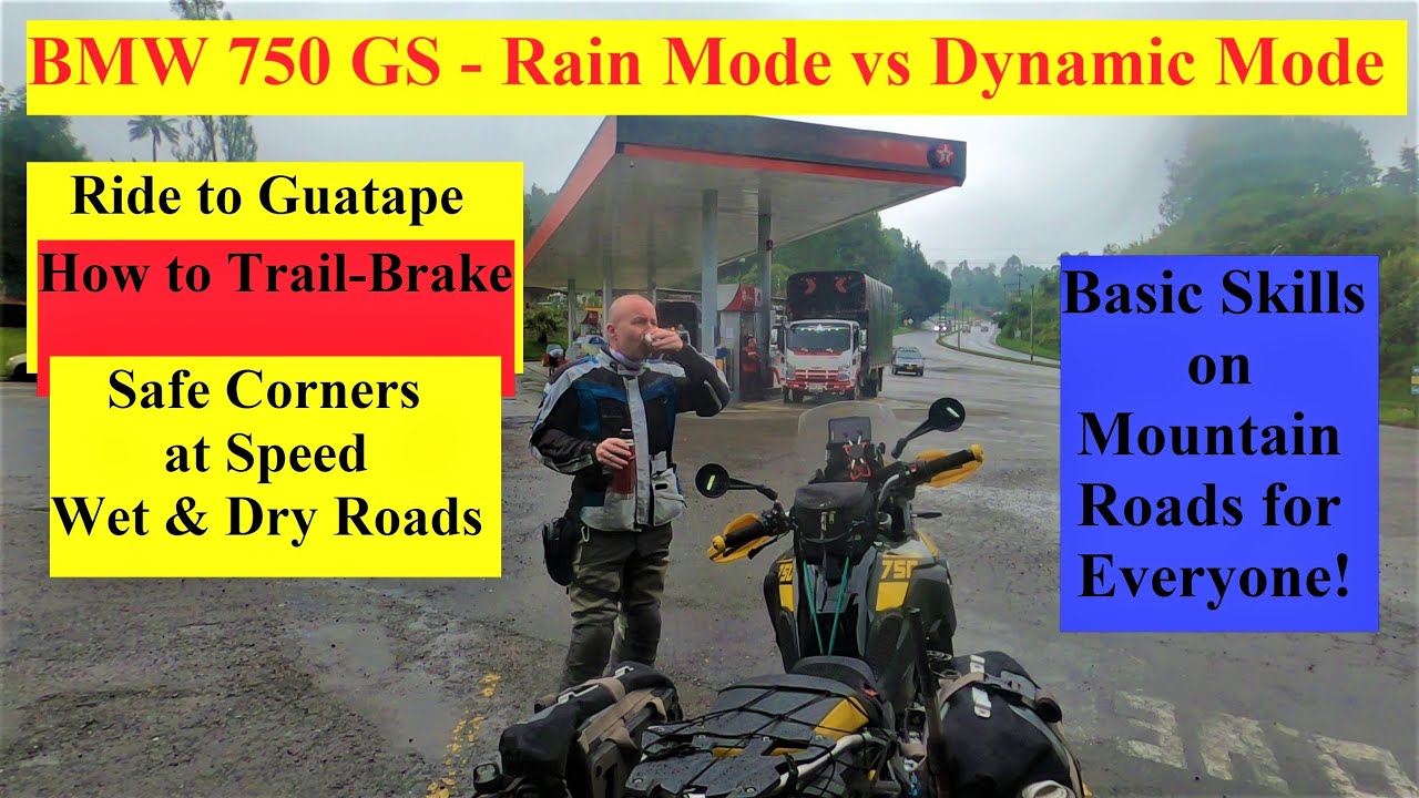 BMW 750GS - Trail Braking - Easy Corners - Rain & Dynamic Modes - Pereira to Guatape, Colombia.