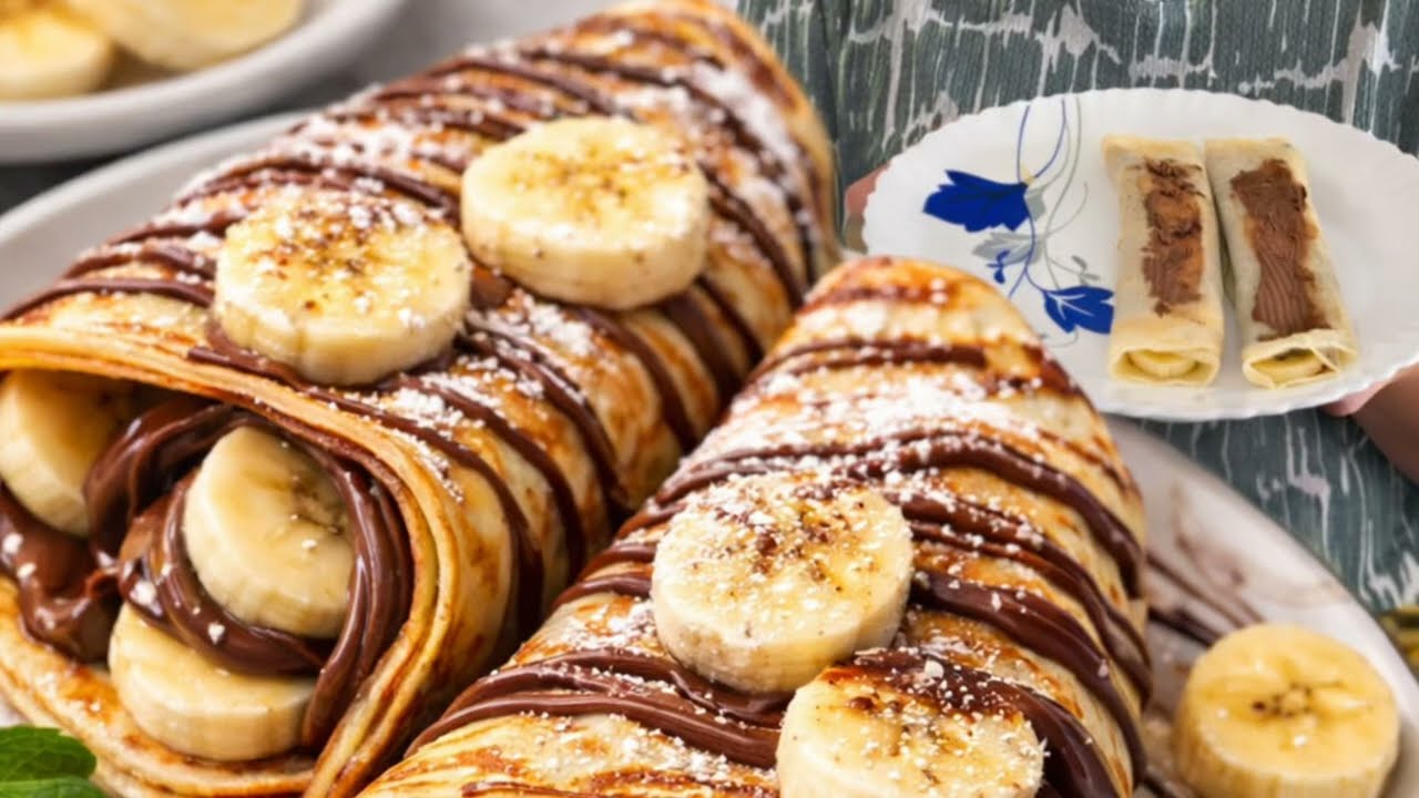 Chocolate and banana loaded pan cake #French crepes #kids favourite dish 