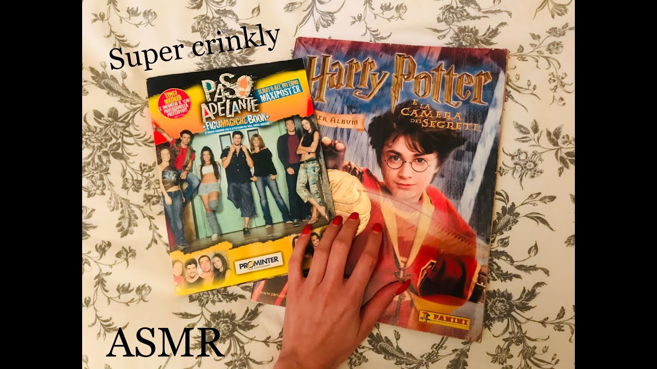ASMR:super crinkly sounds on old sticker album, plastic crinkle, flipping pages, tapping, scratching