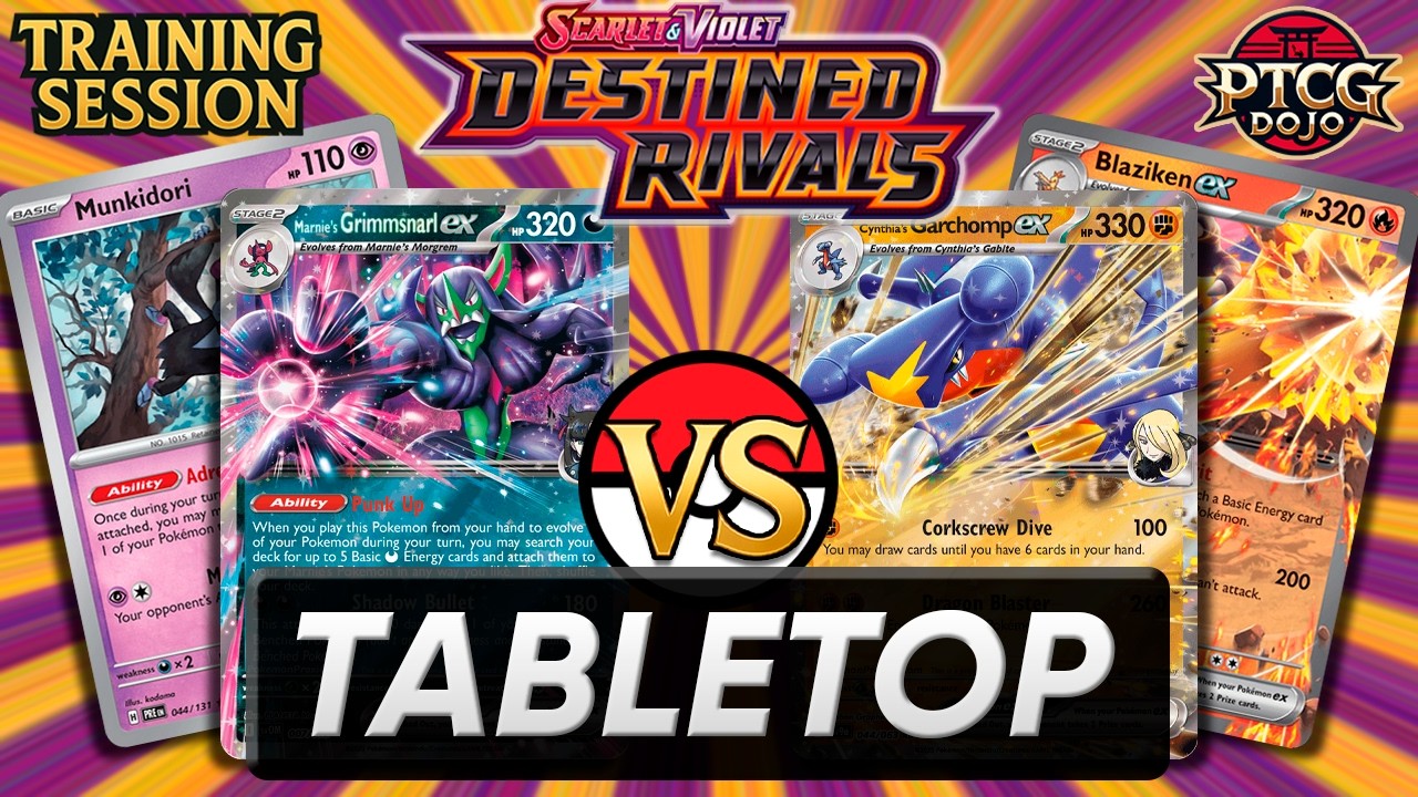 Marnie's Grimmsnarl ex vs Cynthia's Garchomp ex |Destined Rivals Tabletop Gameplay| Training Session