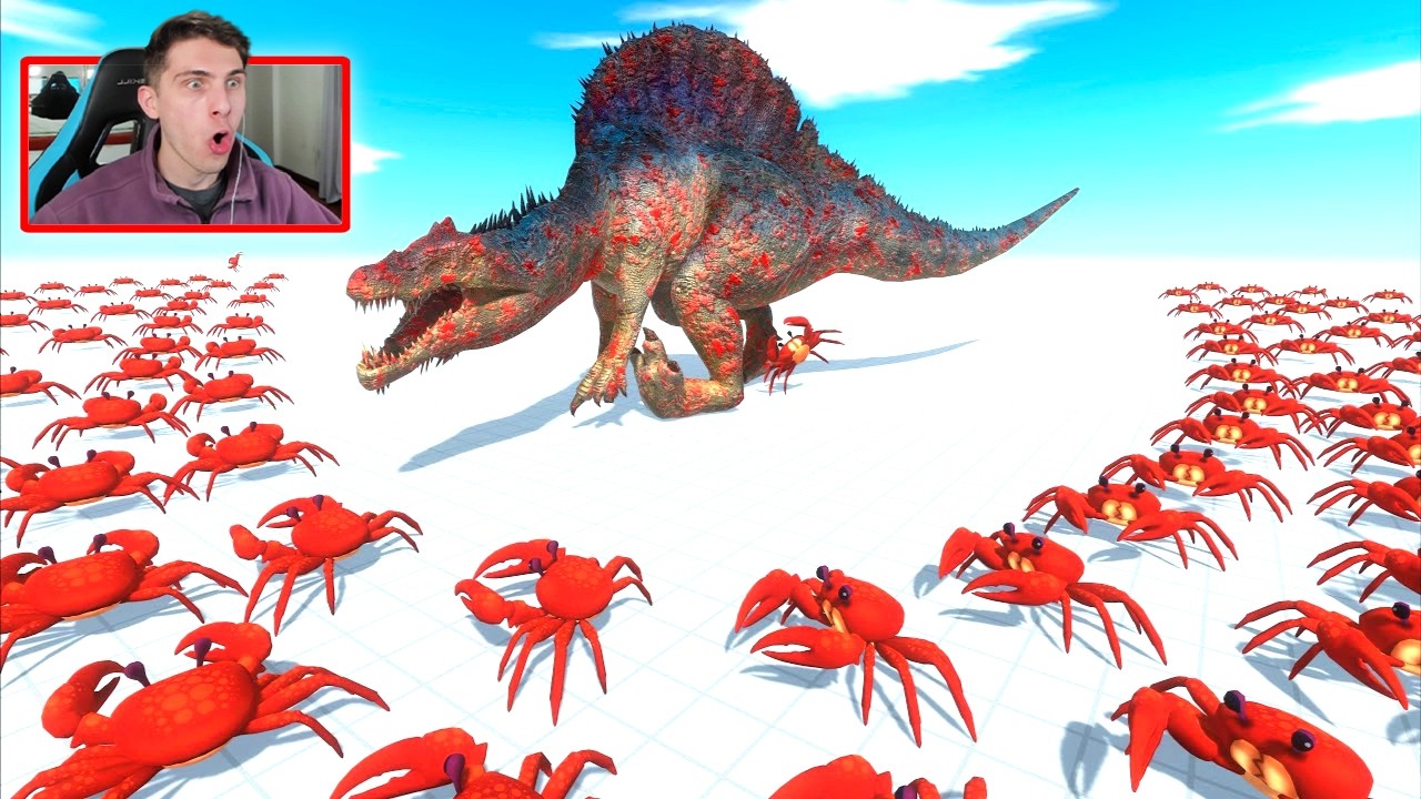 DINOSAURIOS VS CANGREJOS ROJOS ¿CUÁL CAZARÁ MÁS CANGREJOS? - REACCION THEKALO