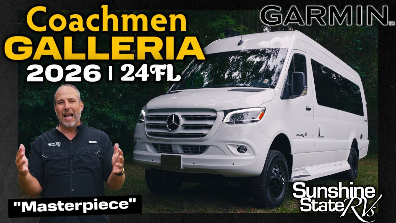 Внутри фургона Coachmen Galleria 24FL Li3 класса B 2026 года — сенсорное управление Garmin RV и л...