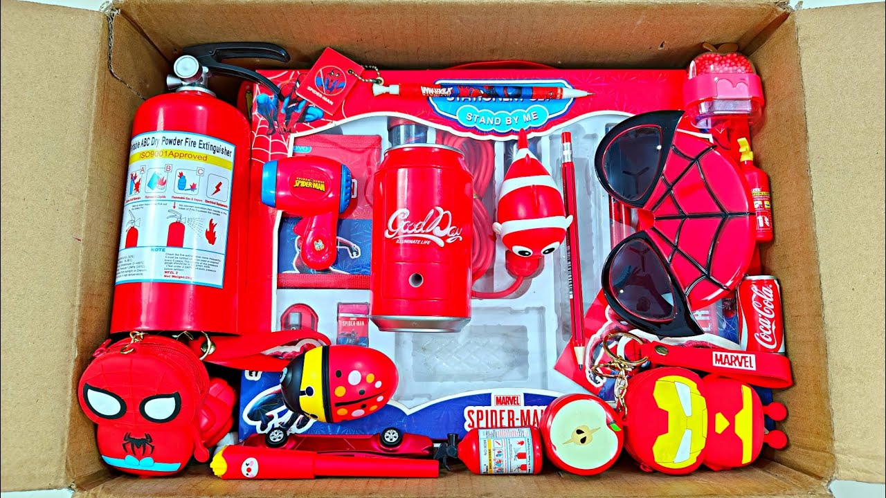 Unboxing Red Stationery, Pencil Box Collection, Coin Bank, School Stationery, Pen, Toy Collection