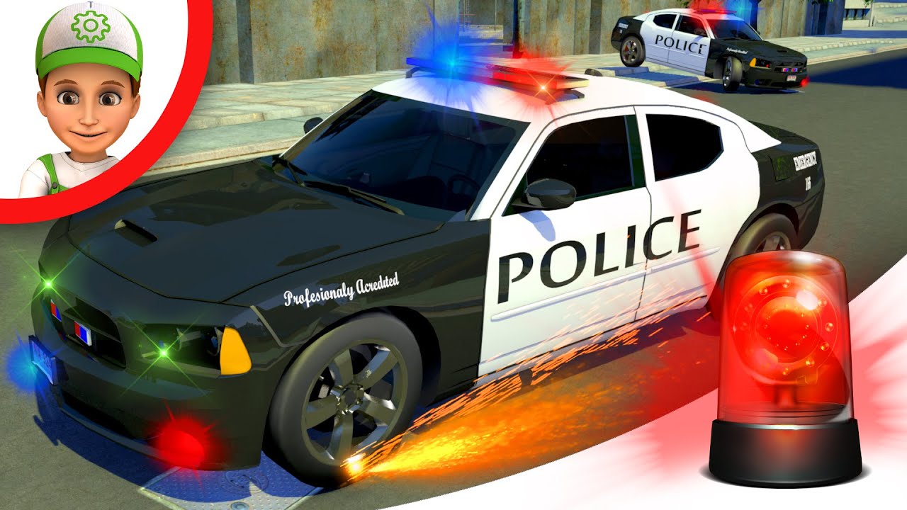 Carro policia para niños. Dibujos animados policia. Coches de carreras. Autos para niños en español.