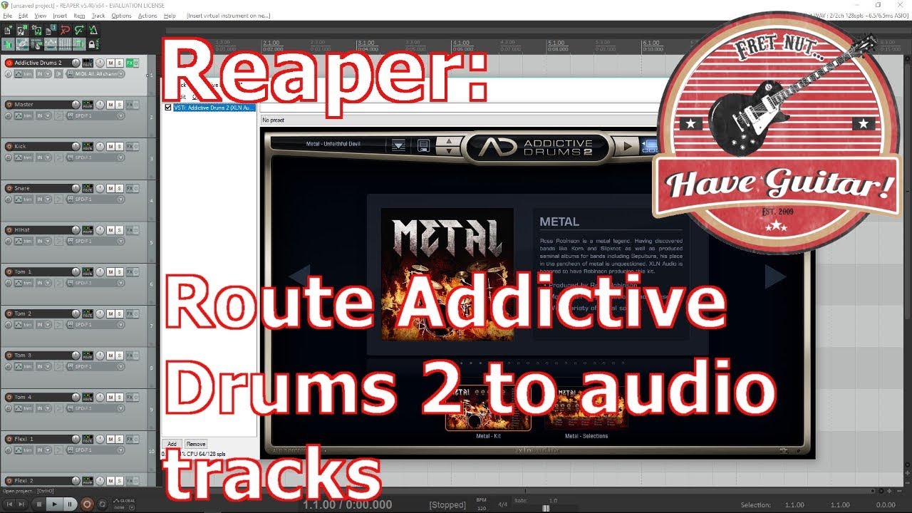 Reaper: Route Addictive Drums 2 to audio tracks