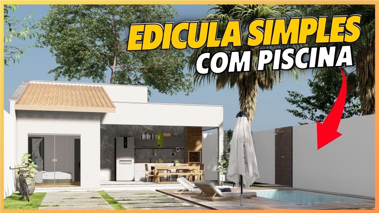 EDICULA SIMPLES COM PISCINA  | Varanda Gourmet com Um Quarto
