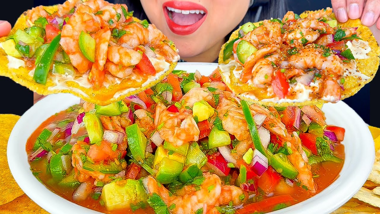 ASMR SHRIMP CEVICHE WITH TOSTADAS, SALTINES AND CHIPS | EATING SOUNDS | MUKBANG | ASMR PHAN