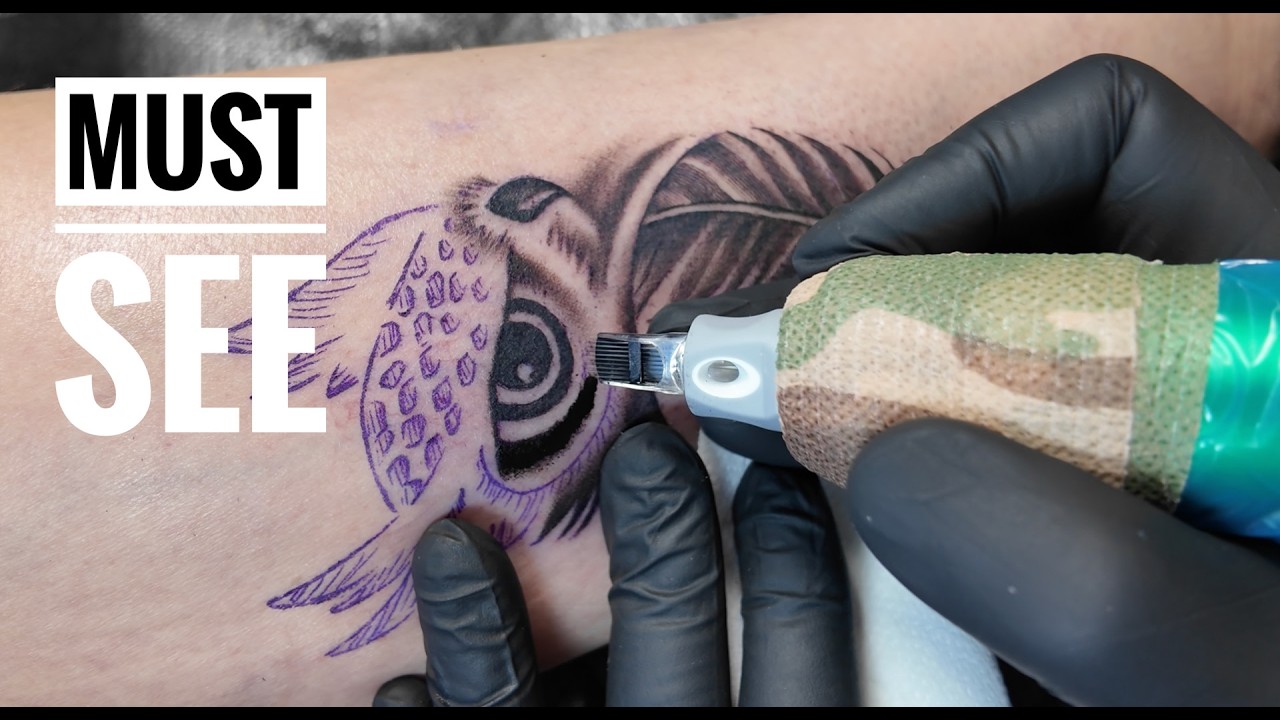 REAL TIME FEATHER OWL TATTOO