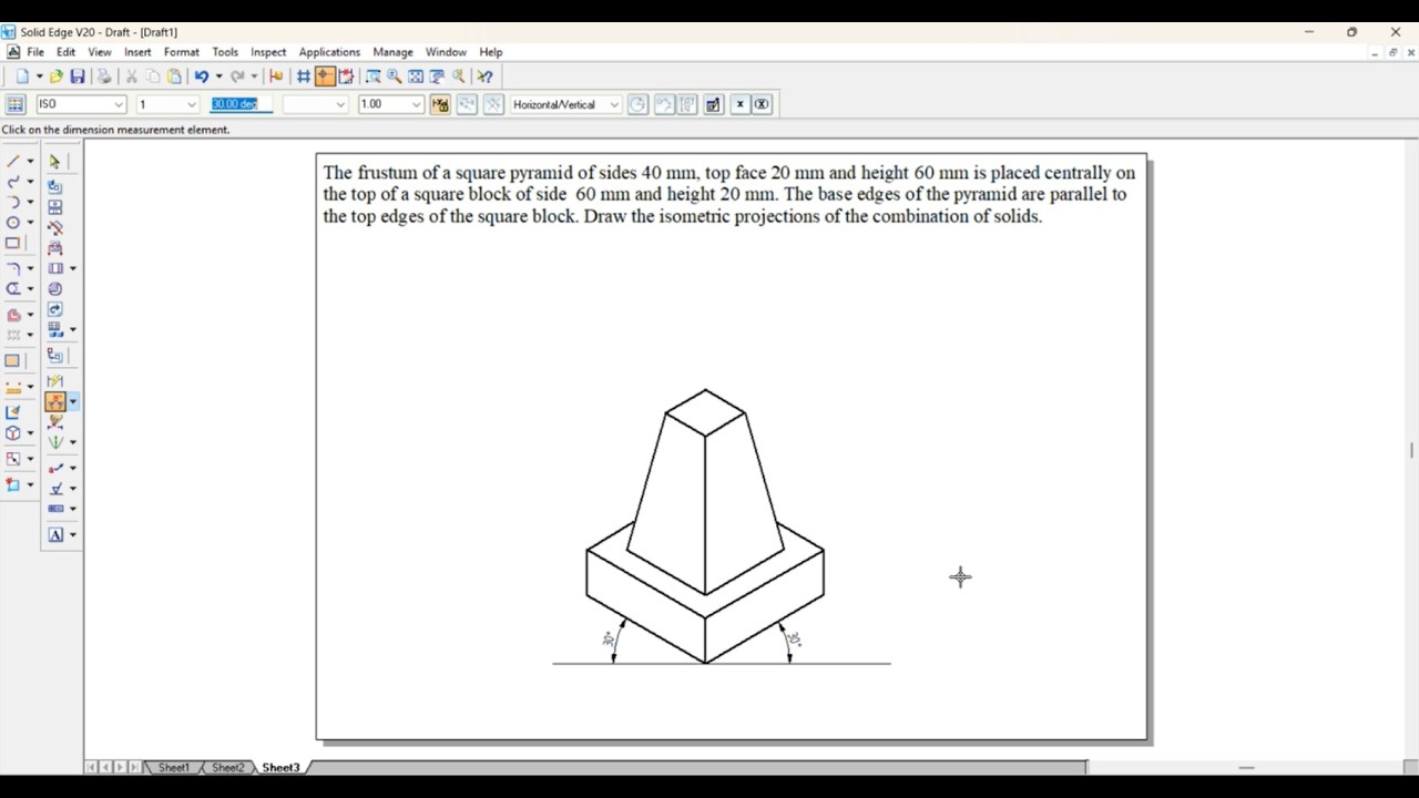 ISO Metric Projections _ Solid Edge Tutorials_ Example 03_Frustum of Square Pyramid on Square Block
