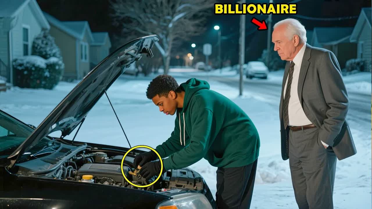 Poor Young Man Helps an Old Man Fix His Car on a Freezing Night, Unaware He’s a Billionaire