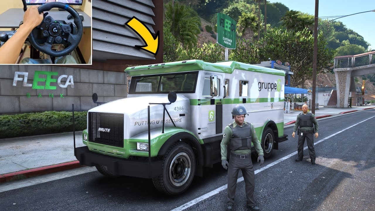 GTA 5 Lets Go to Work as Armored Truck Driver - Steering Wheel Gameplay