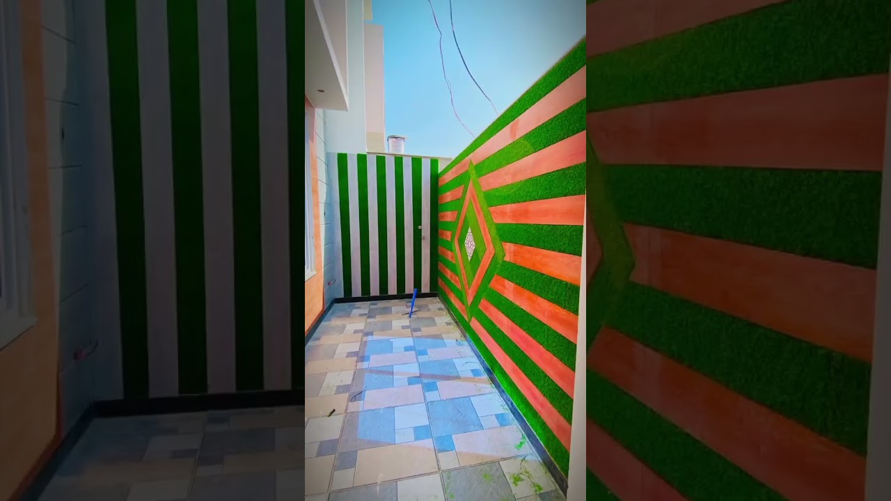 Grass and tile combination ideas🔥||Artificial grass wall design