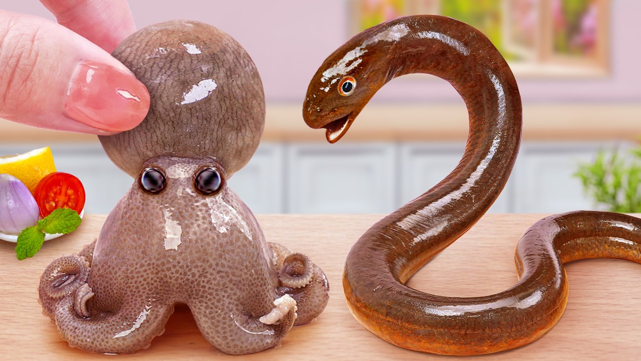 Delicious Food Recipes 🐙 Miniature Cooking Spicy Octopus and Eel Top 1 Seafood 🐍 Sunny Tiny Food