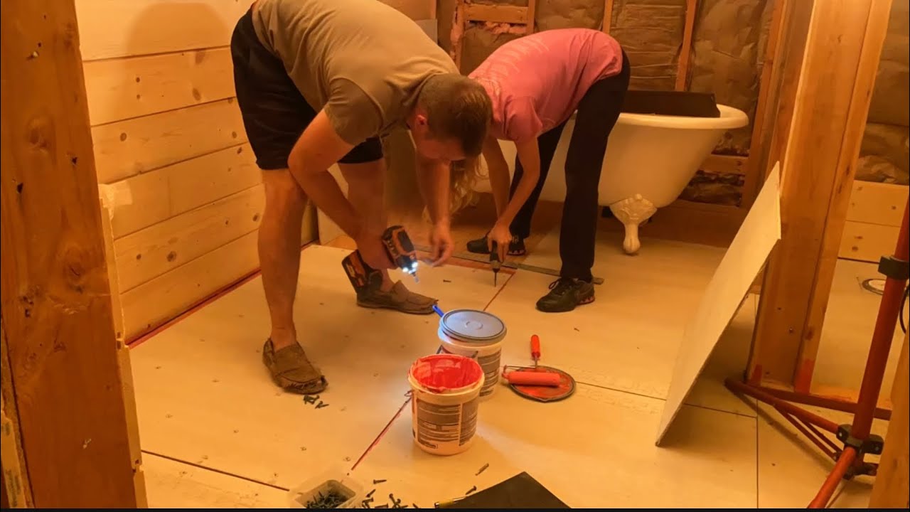 Master Bathroom In Our Self Built Home | Prepping For Tile | DIY Debt Free Cabin Build