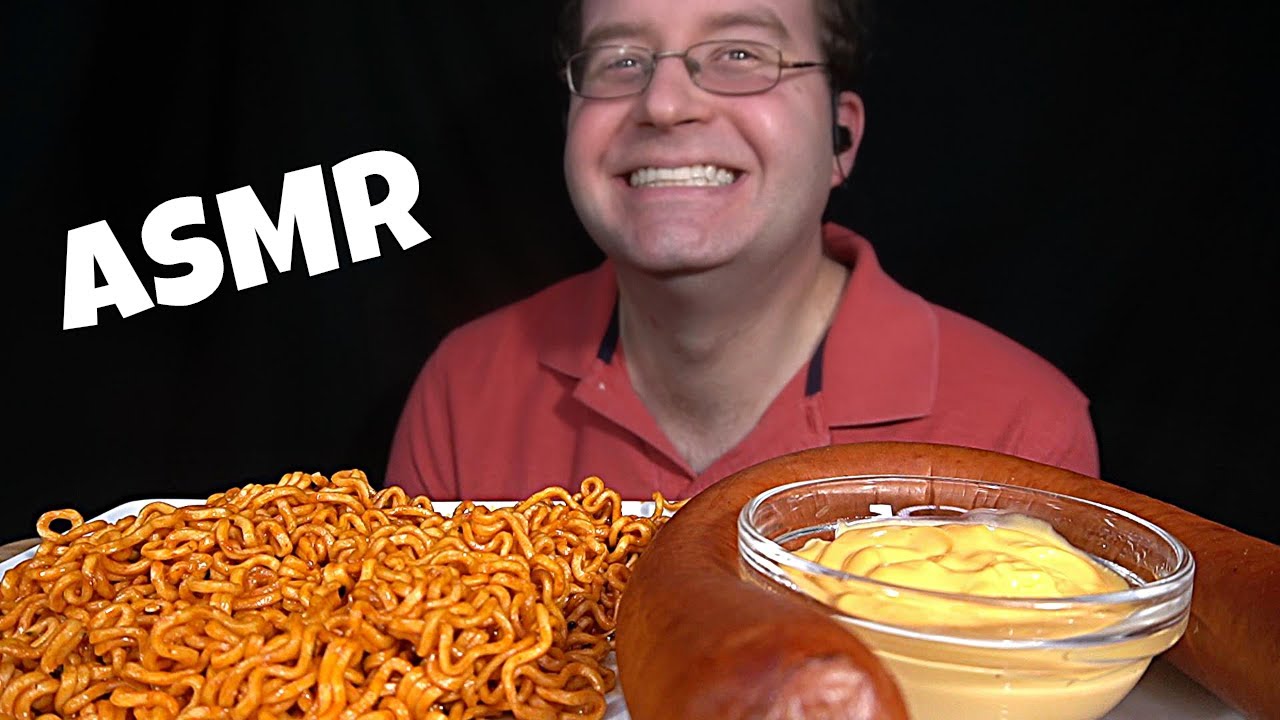 ASMR FIRE NOODLES & CHEESY SAUSAGE MUKBANG (No Talking) EATING SOUNDS