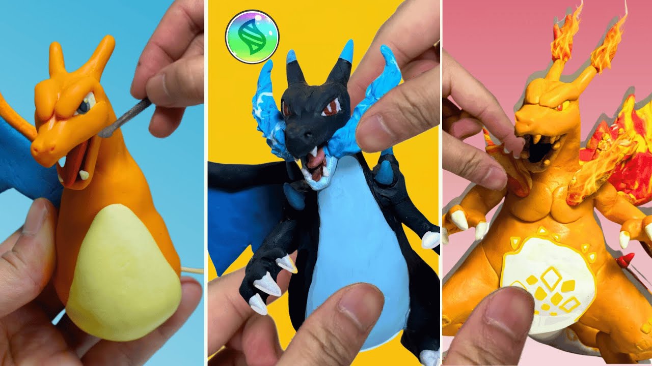 Изготовление фигурок покемонов — Чаризард, Мега Чаризард, Гигантамакс Чаризард ｜Глиняные фигурки ...